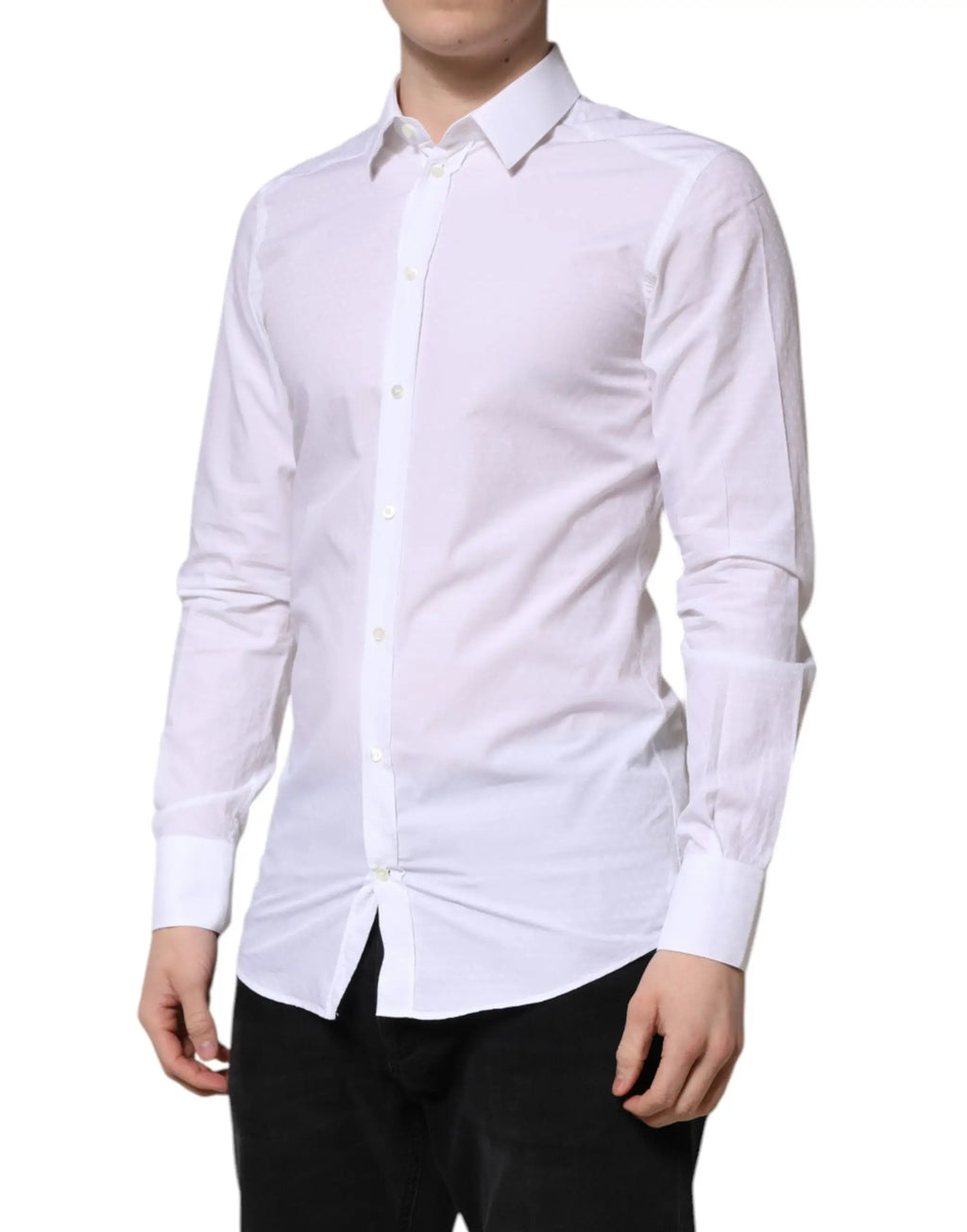 Chemise homme blanche à manches longues dolce gabbana gold en tissu formel avec col classique et boutonnage devant