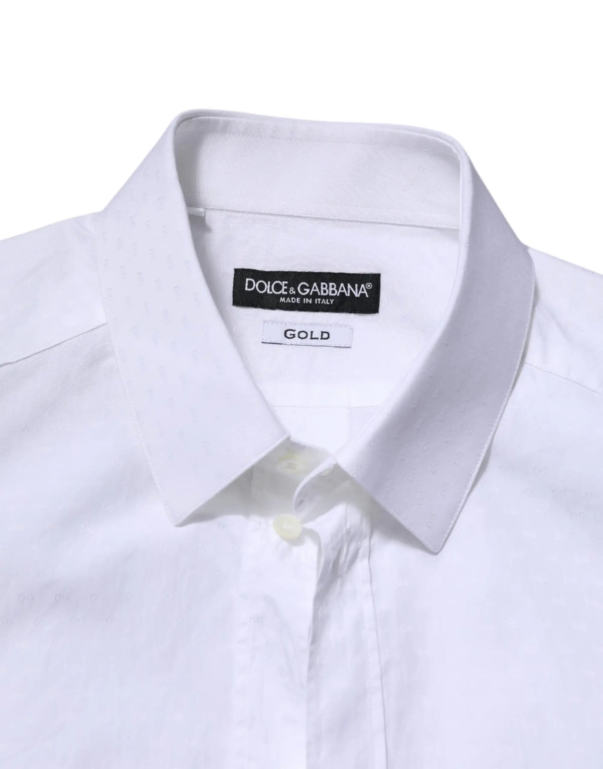 Chemise blanche pour homme dolce gabbana manches longues avec col net et étiquette dorée élégante