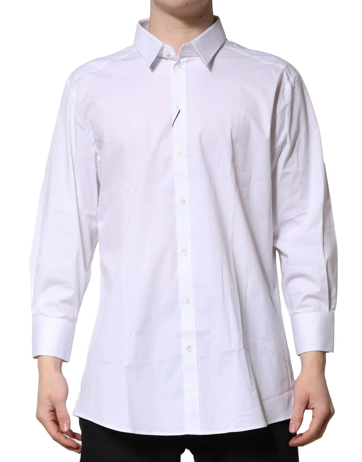 Chemise homme formelle blanche dolce & gabbana en coton blanc à manches longues avec col classique et tissu repassé
