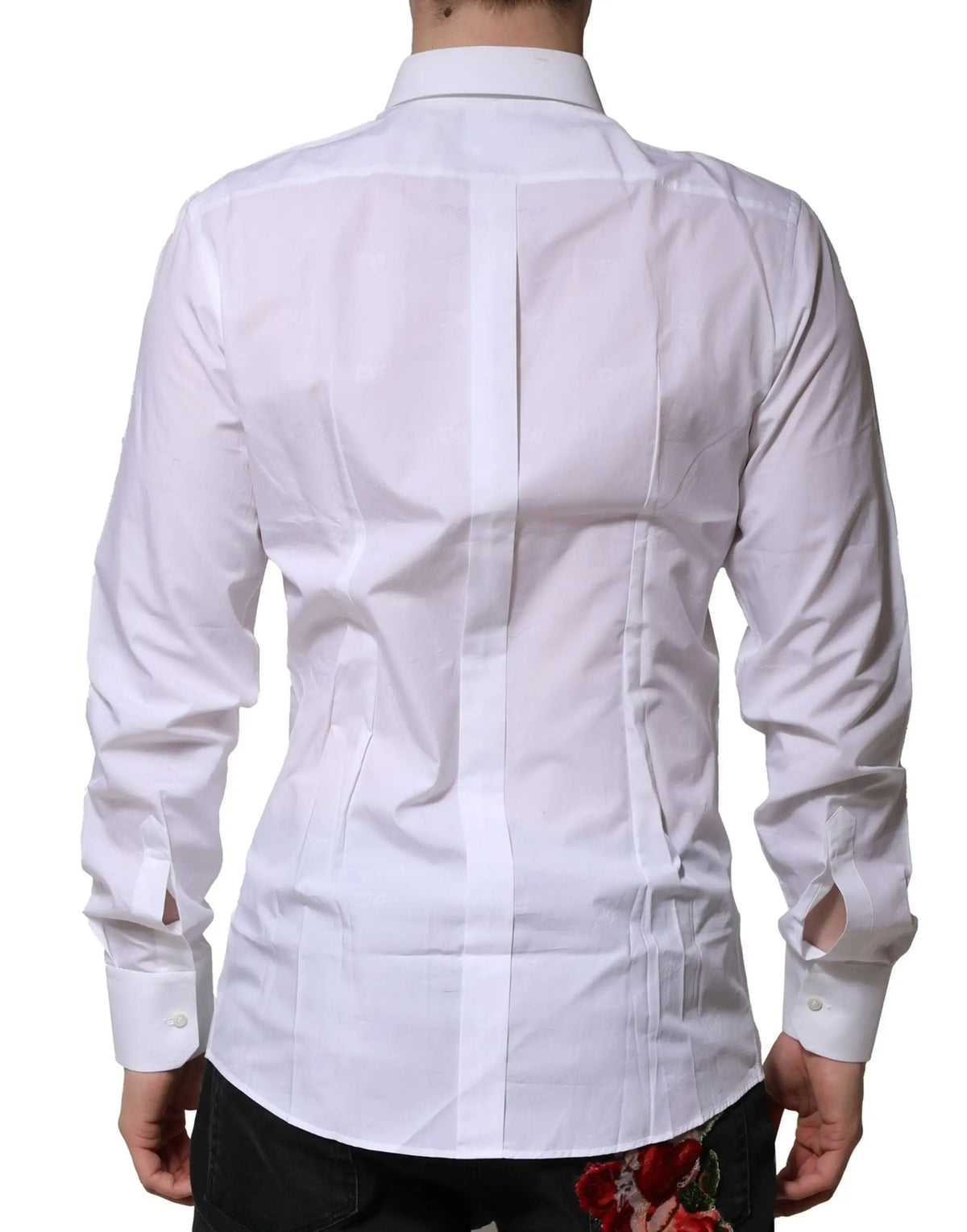 Chemise blanche à manches longues dolce gabbana gold avec col classique et plis subtils au dos