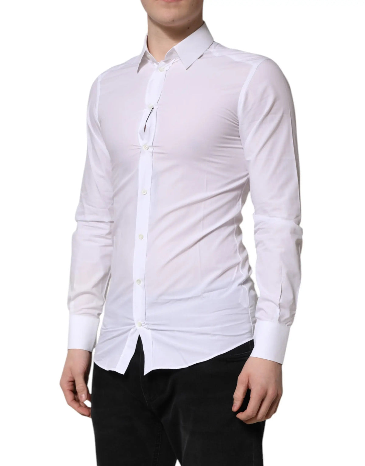 Chemise homme blanche dolce et gabbana gold à manches longues en tissu formel avec col classique et fermeture boutonnée