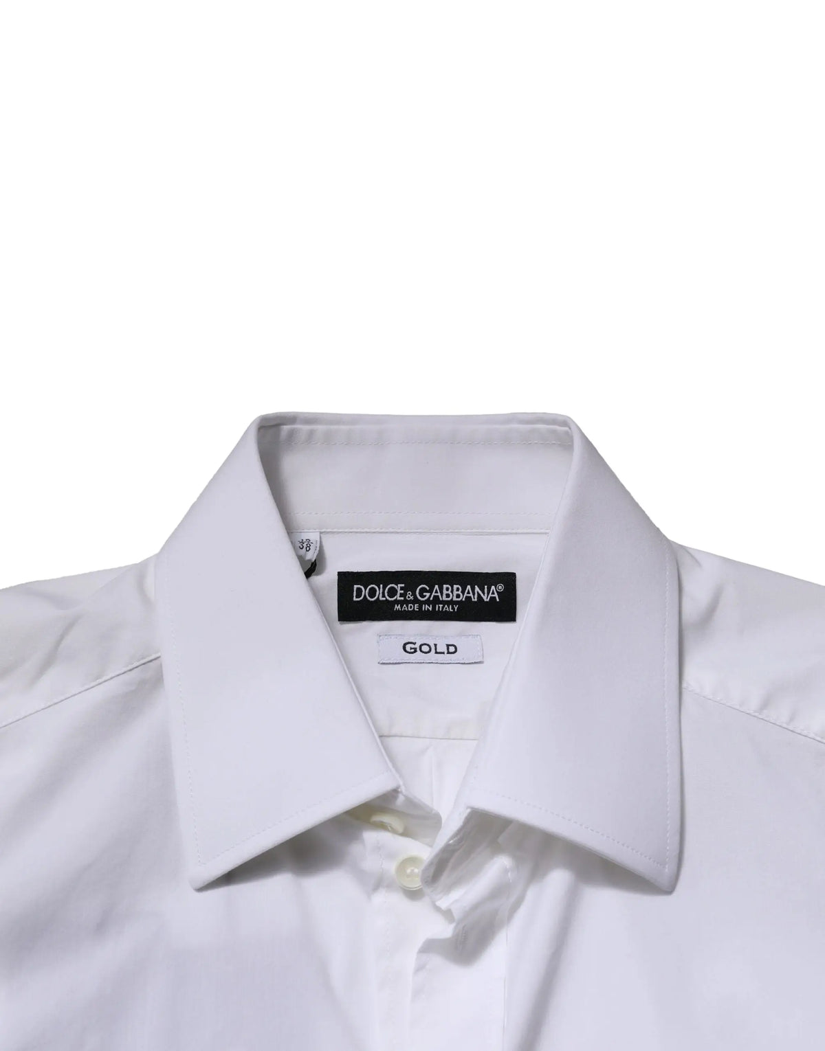 Chemise blanche dolce & gabbana pour homme manches longues avec col net et étiquette dorée pour tenue formelle