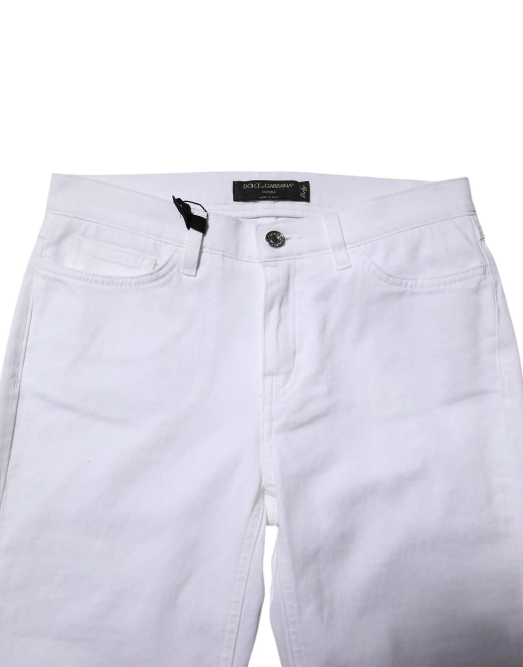 Jeans skinny en denim blanc dolce & gabbana grace avec taille mi-haute et étiquette noire à la ceinture