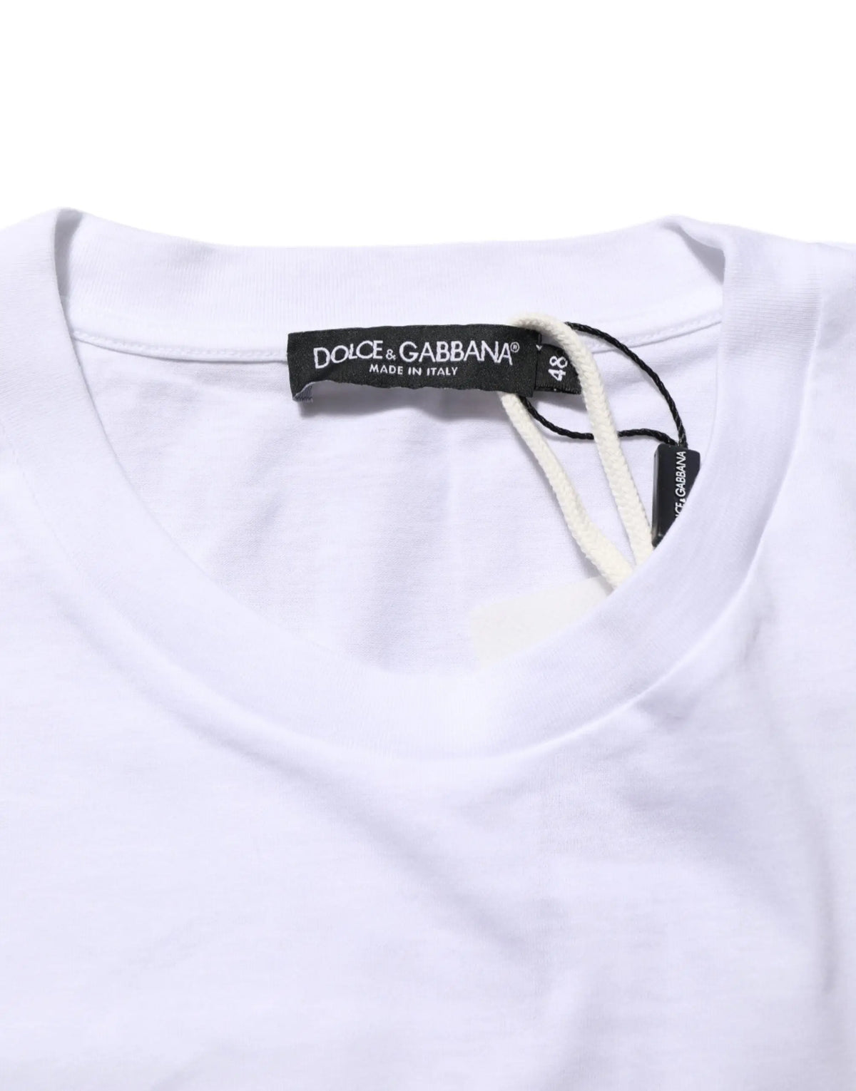 T-shirt blanc dolce & gabbana en coton avec impression graphique et étiquette noir made in italy taille 48