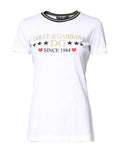 T-shirt blanc dolce & gabbana en coton avec logo etoile et coeur or et noir et texte since 1984 sur la poitrine