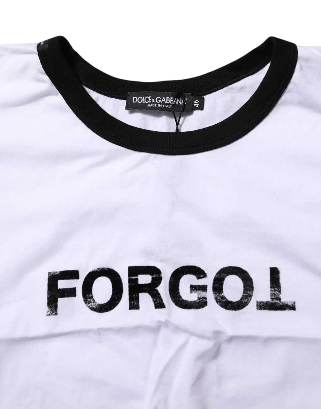 T-shirt blanc dolce & gabbana à col rond côtelé noir avec inscription forgol effet usé sur la poitrine