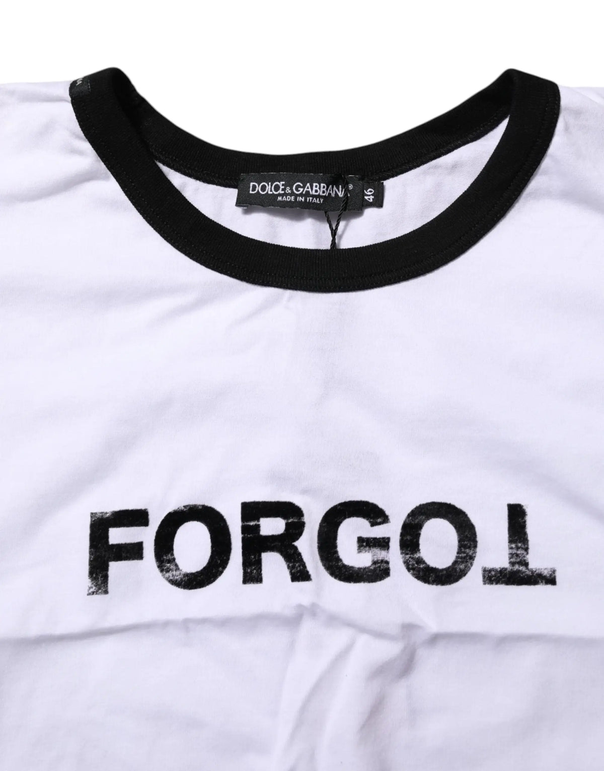 T-shirt blanc dolce & gabbana à col rond côtelé noir avec inscription forgol effet usé sur la poitrine