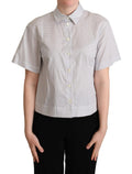 Chemise blanche à manches courtes dolce & gabbana à pois gris subtils col boutonné en coton