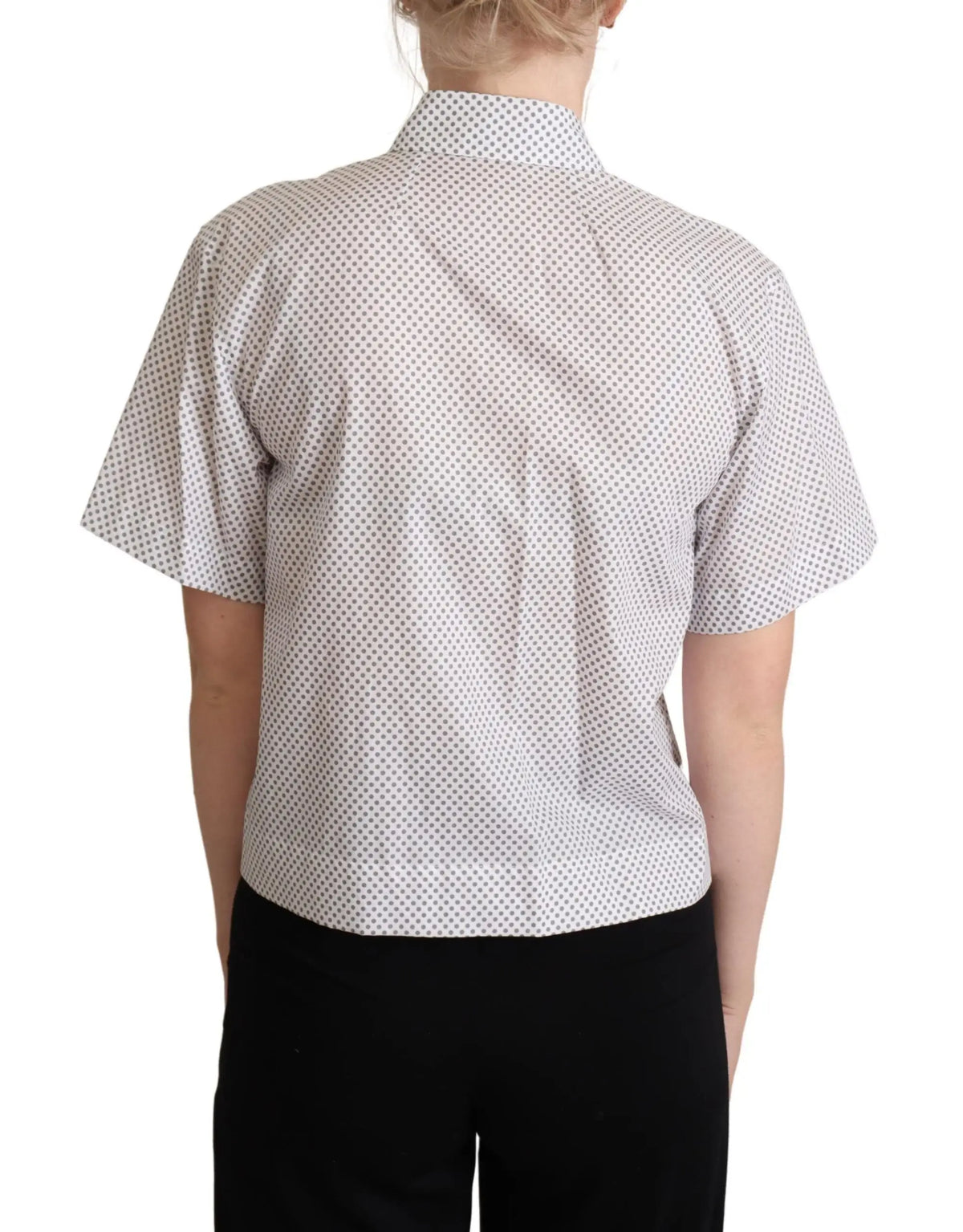 Chemise blanche dolce & gabbana à manches courtes avec motif discret à pois noirs et col boutonné