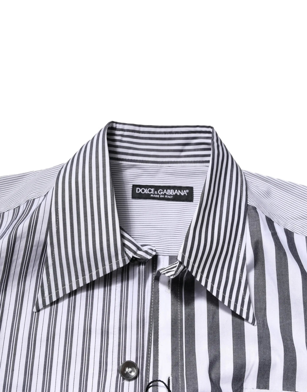 Chemise décontractée homme dolce & gabbana en coton blanc gris à rayures avec col classique et boutons