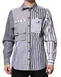 Chemise homme casual dolce & gabbana en coton blanc et gris à rayures verticales avec poches patchwork contrastées