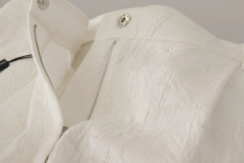 Veste blanche texturée dolce & gabbana avec fermeture éclair argentée et boutons-pression en coton