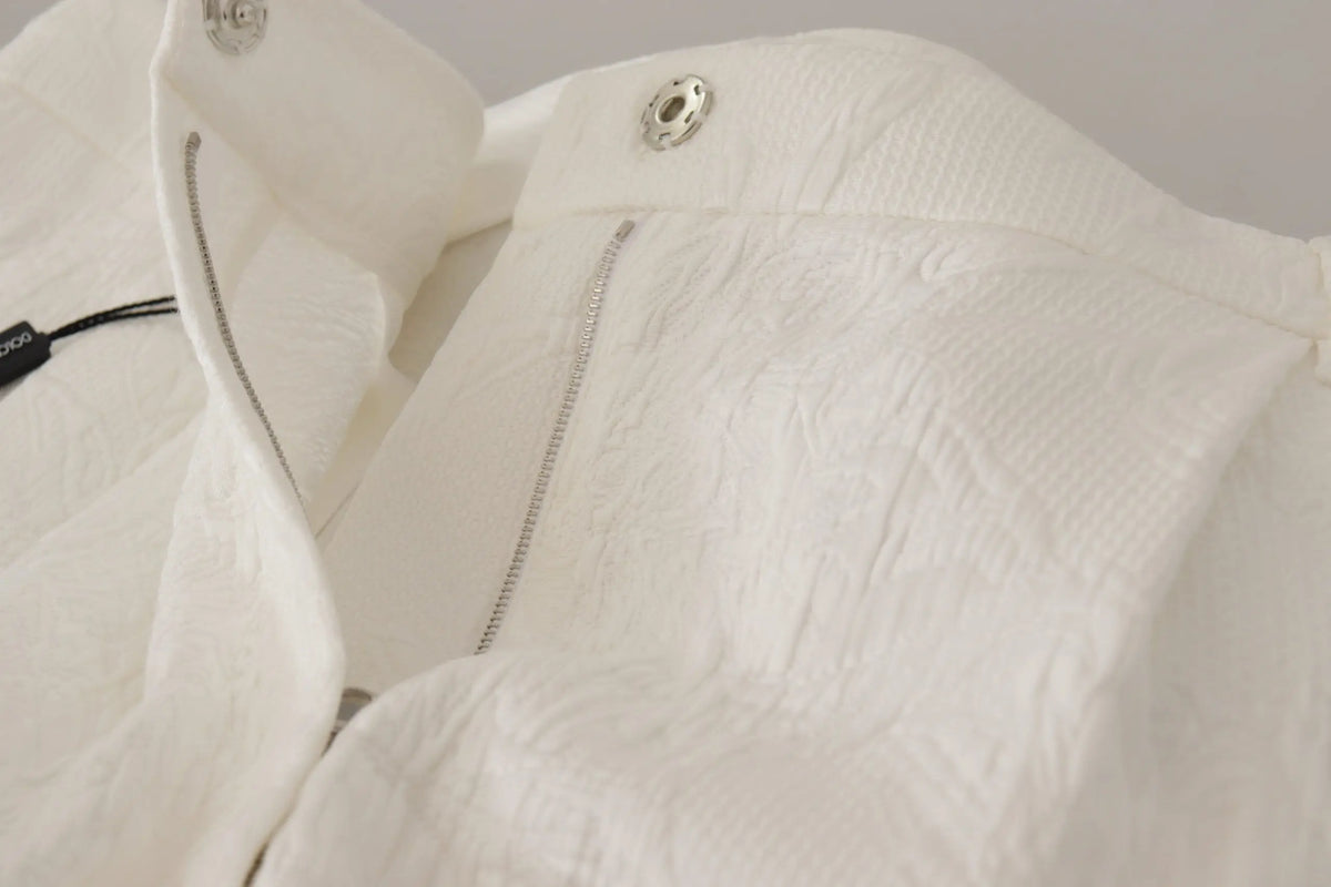 Veste blanche texturée dolce & gabbana avec fermeture éclair argentée et boutons-pression en coton