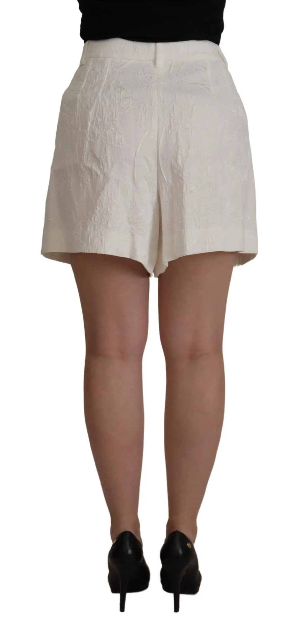 Short blanc crème dolce & gabbana taille haute en coton avec texture et coupe ajustée