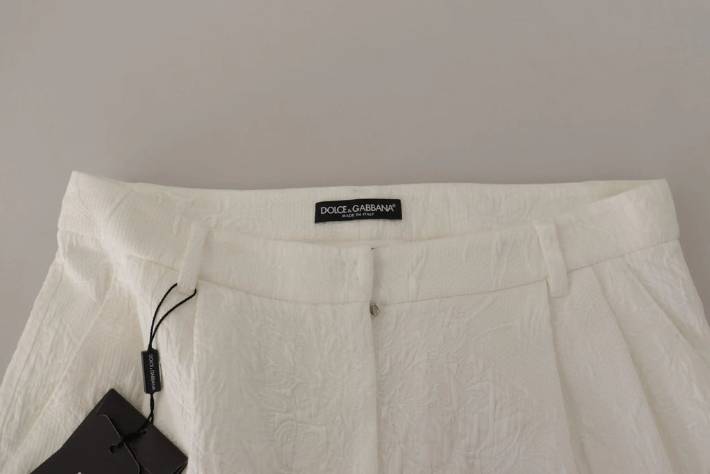 Pantalon blanc texturé taille haute dolce & gabbana en coton culotte avec étiquette de marque visible
