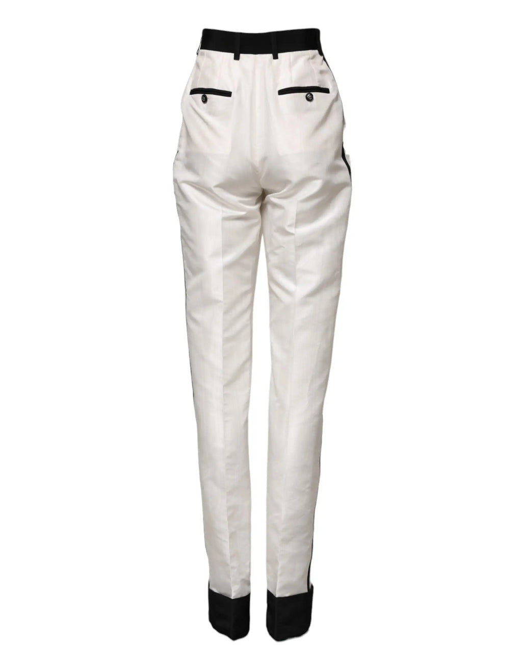 Pantalon droit blanc dolce & gabbana taille haute avec ceinture noire, poches latérales et revers