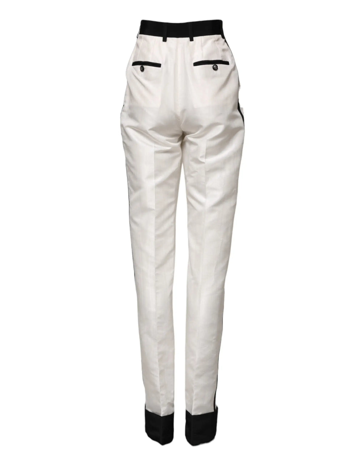 Pantalon droit blanc dolce & gabbana taille haute avec ceinture noire, poches latérales et revers