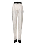 Pantalon droit blanc taille haute dolce & gabbana avec ceinture noire et bordure contrastante noire aux poignets