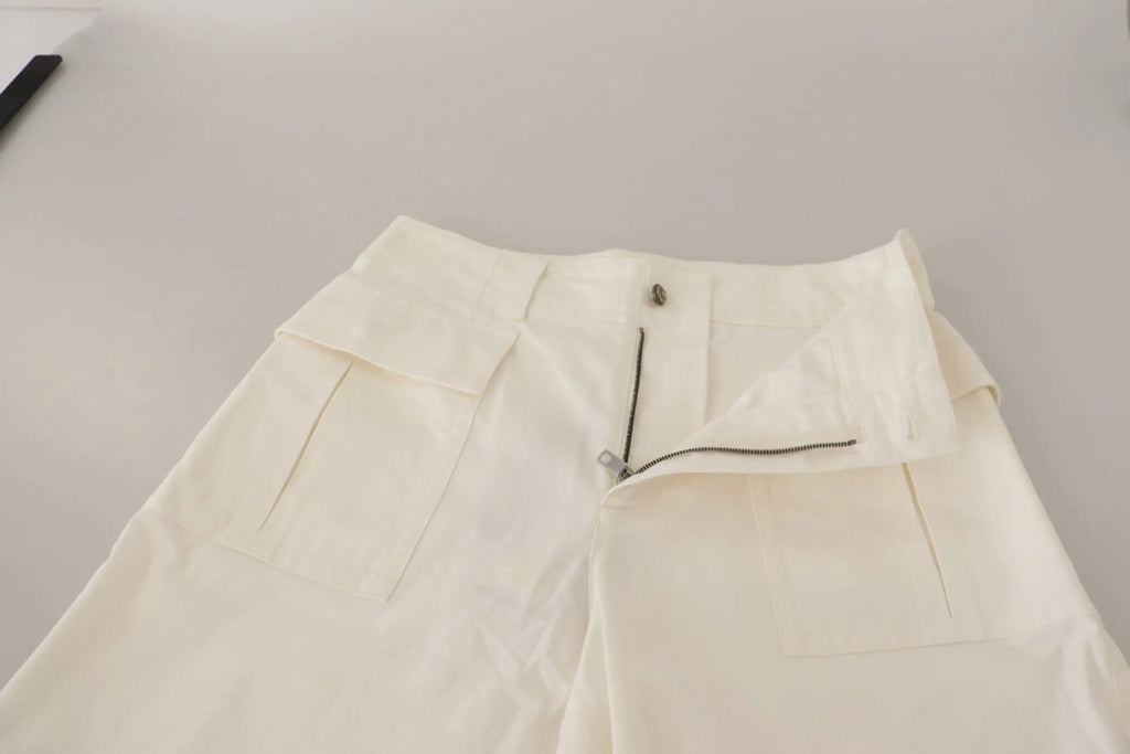 Pantalon femme dolce & gabbana blanc taille haute en coton avec design minimaliste et fermeture éclaire subtile avant