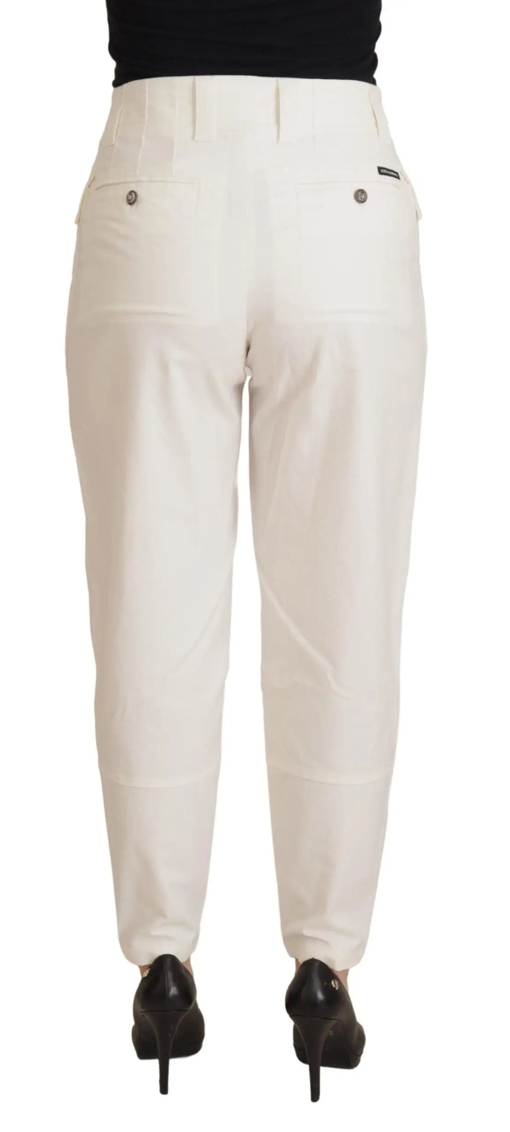 Pantalon femme dolce gabbana blanc taille haute en coton avec coupe droite et plis subtils à la taille
