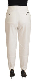 Pantalon femme dolce gabbana blanc taille haute en coton avec coupe droite et plis subtils à la taille