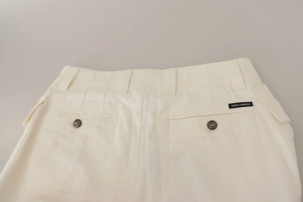 Pantalon en coton crème dolce gabbana taille haute coupe fuselée avec design classique et couture subtile