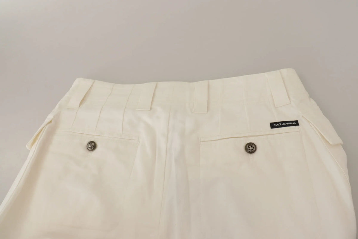 Pantalon en coton crème dolce gabbana taille haute coupe fuselée avec design classique et couture subtile