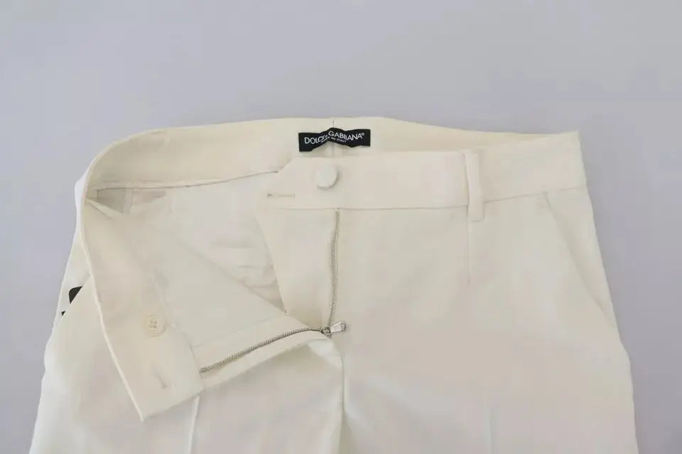 Pantalon en laine blanc dolce & gabbana taille haute coupe fuselée avec étiquette noire à la ceinture