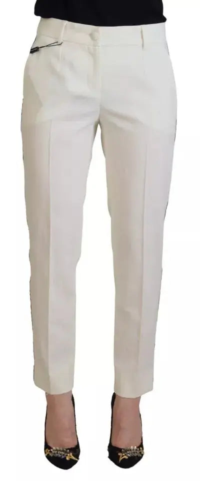 Pantalon en laine blanc dolce & gabbana taille haute avec coupe droite élégante et poches latérales discrètes