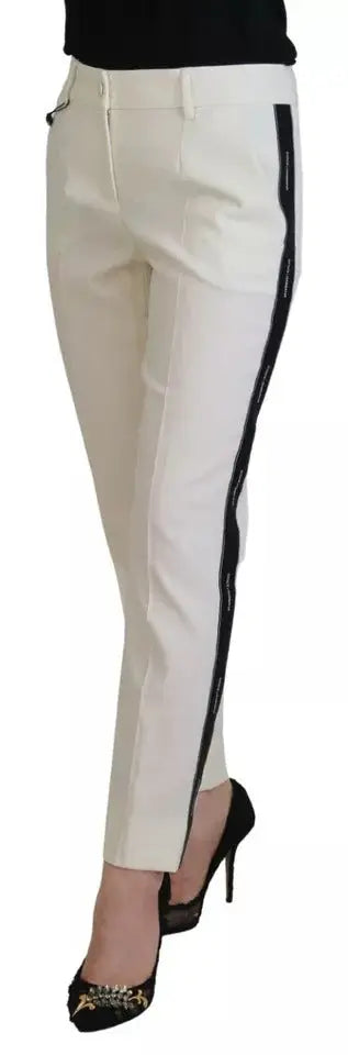 Pantalon en laine blanc à taille haute et coupe fuselée dolce & gabbana avec bande noire verticale élégante