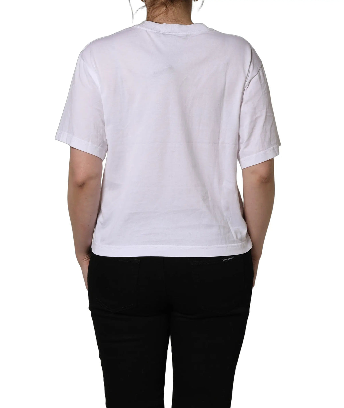 T-shirt blanc en coton dolce & gabbana avec col rond simple et manches courtes pour supermodel