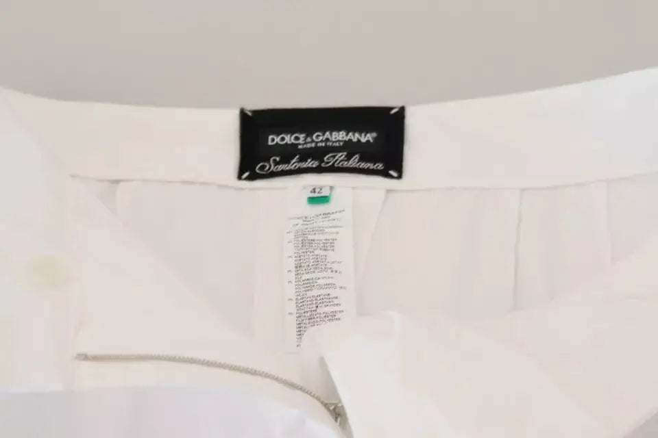 Pantalon dolce & gabbana blanc en jacquard coton mi taille avec étiquette noire sonderita italiana taille 42