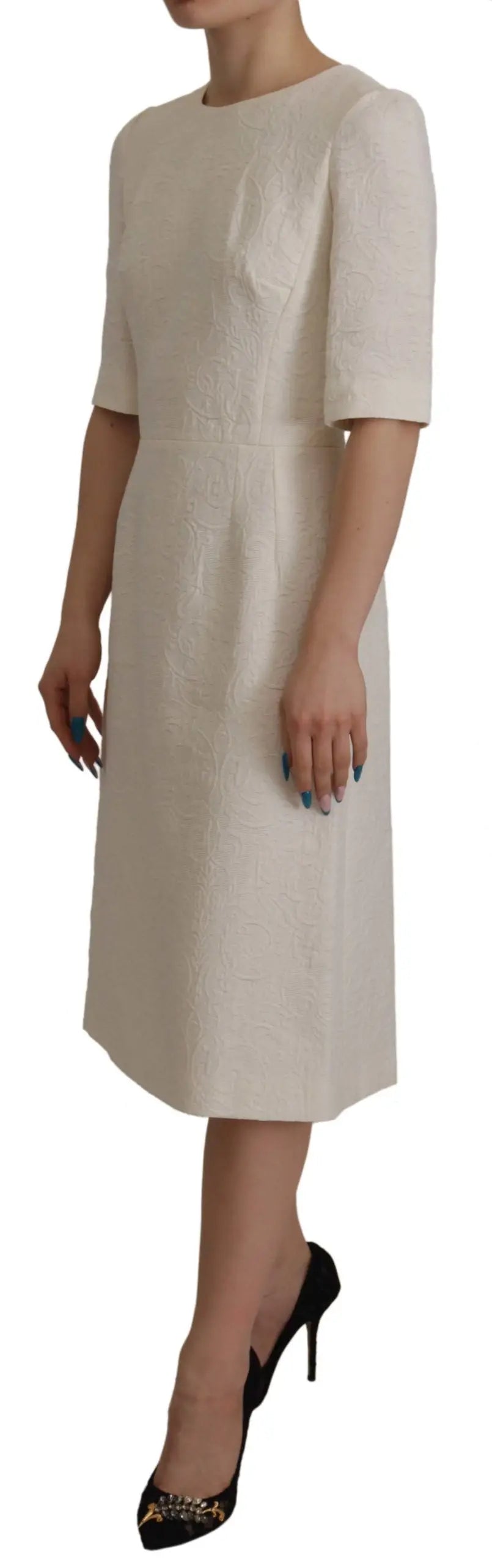 Robe crème texturée à manches courtes avec poche subtile dolce gabbana midi jacquard floral brocart