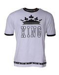 Dolce & gabbana t-shirt blanc en jersey manches courtes col rond avec bordure noire et motif king couronne