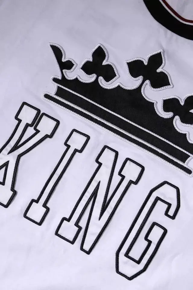 Dolce & gabbana white jersey crew neck short sleeves t-shirt with black embroidered crown and king lettering