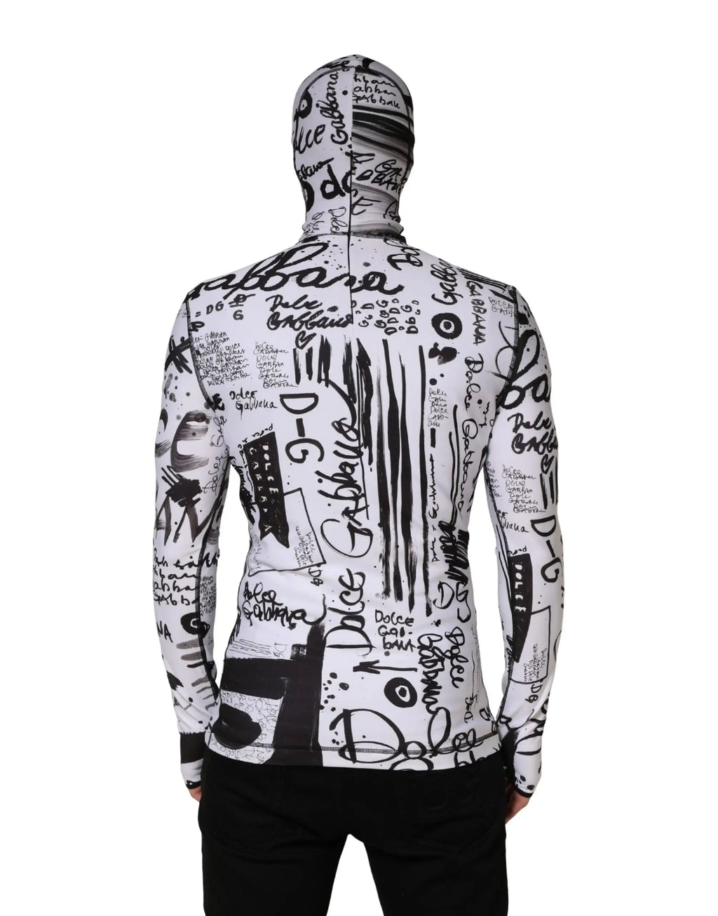 Dolce & gabbana sweat à capuche blanc en jersey avec imprimé graffiti noir et blanc style graffiti