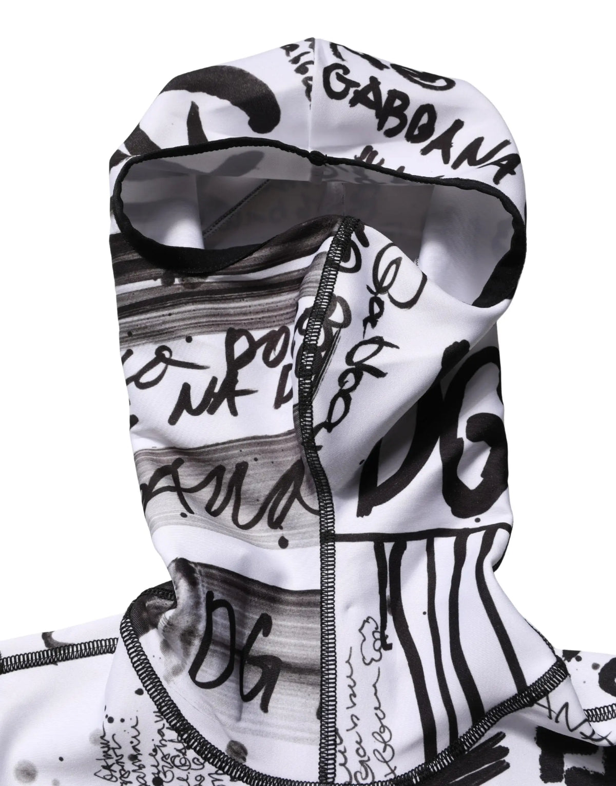 Balaclava dolce & gabbana en jersey blanc avec imprimé graffiti noir et blanc et logo visible