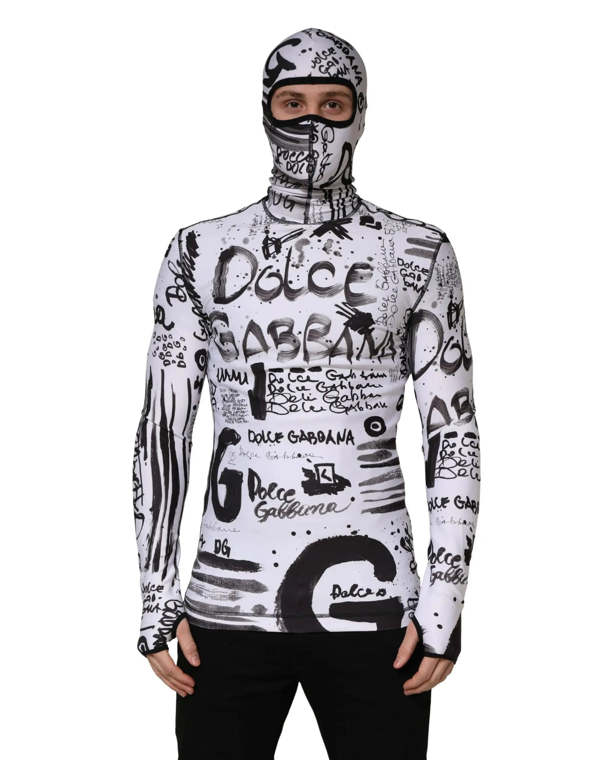 Balaclava blanc à manches longues en jersey avec lettrage graffiti noir dolce & gabbana