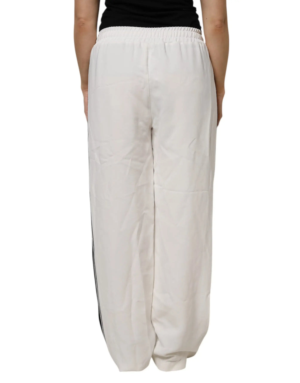 Pantalon de jogging blanc dolce gabbana en tissu crème avec bande noire verticale sur le côté
