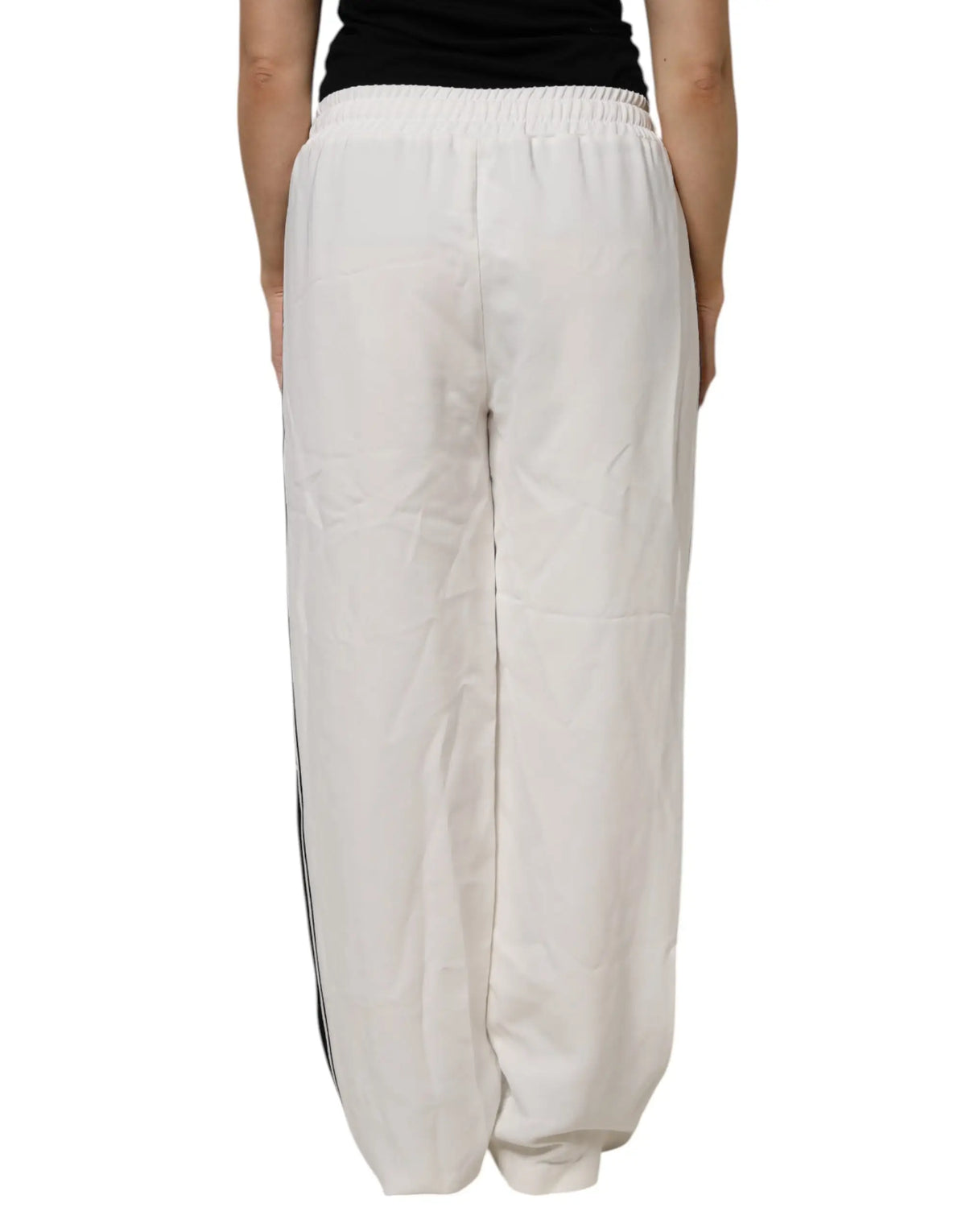 Pantalon de jogging blanc dolce gabbana en tissu crème avec bande noire verticale sur le côté