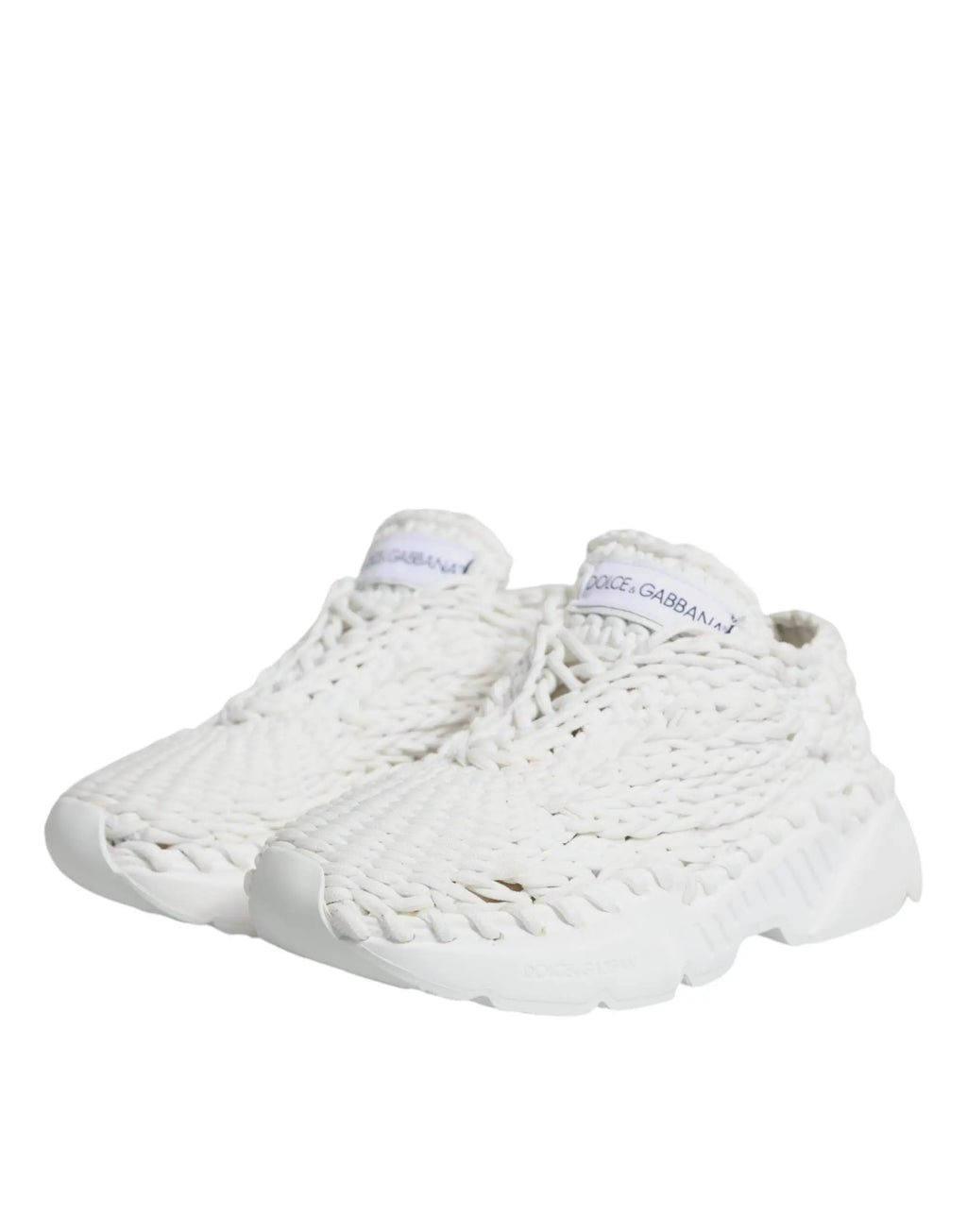 Baskets dolce gabbana daymaster blanches en maille tricotée avec semelle épaisse et logo sur la languette