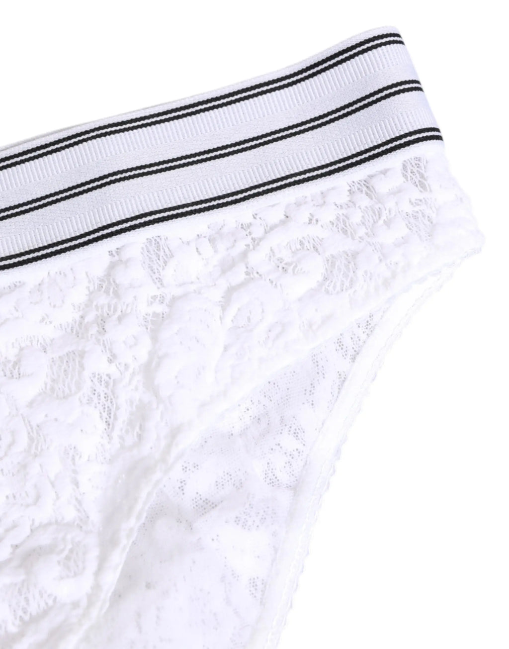 Slip blanc en dentelle dolce & gabbana avec ceinture côtelée à trois rayures noires et logo visible