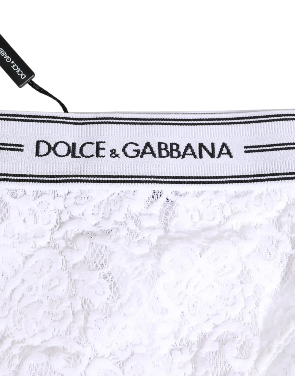 Culotte blanche en dentelle dolce gabbana avec taille élastique rayée noir et blanc logo visible