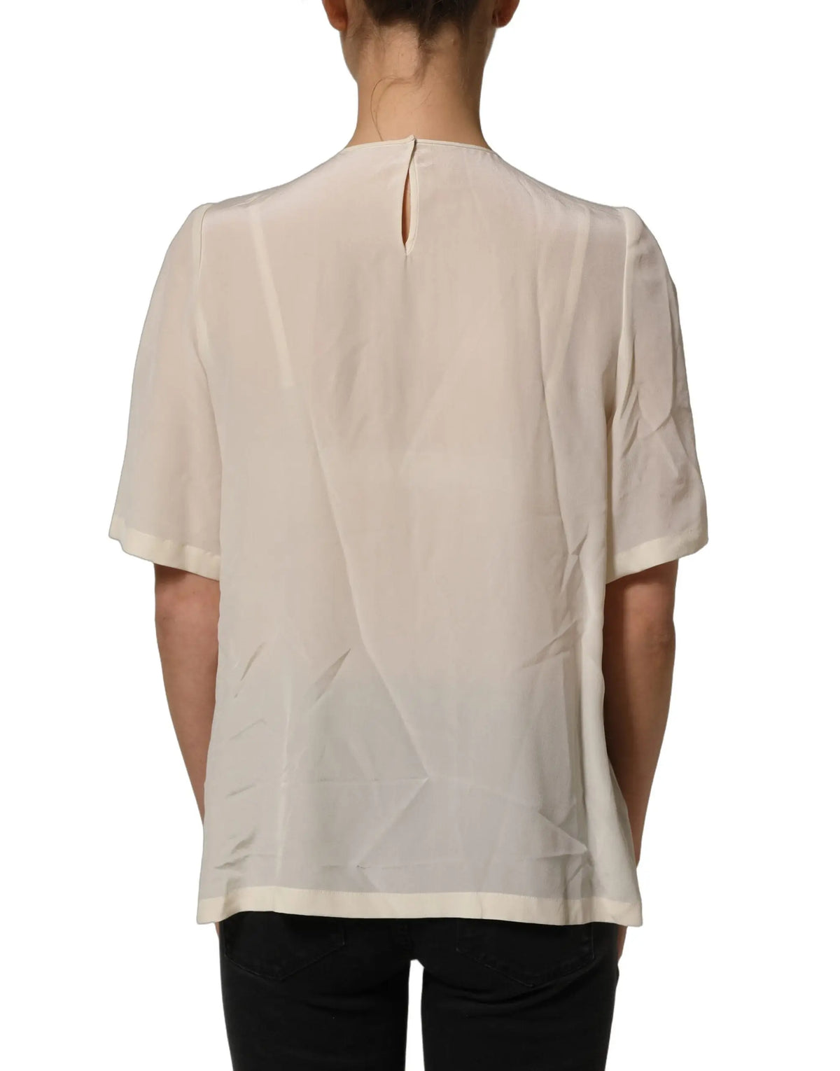 Blouse blanche dolce & gabbana légère à manches courtes avec nœud et fente subtile au dos