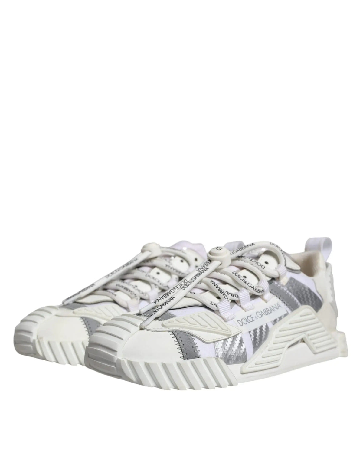 Baskets dolce & gabbana ns1 blanches et argentées à lacets avec semelle épaisse et détail logo