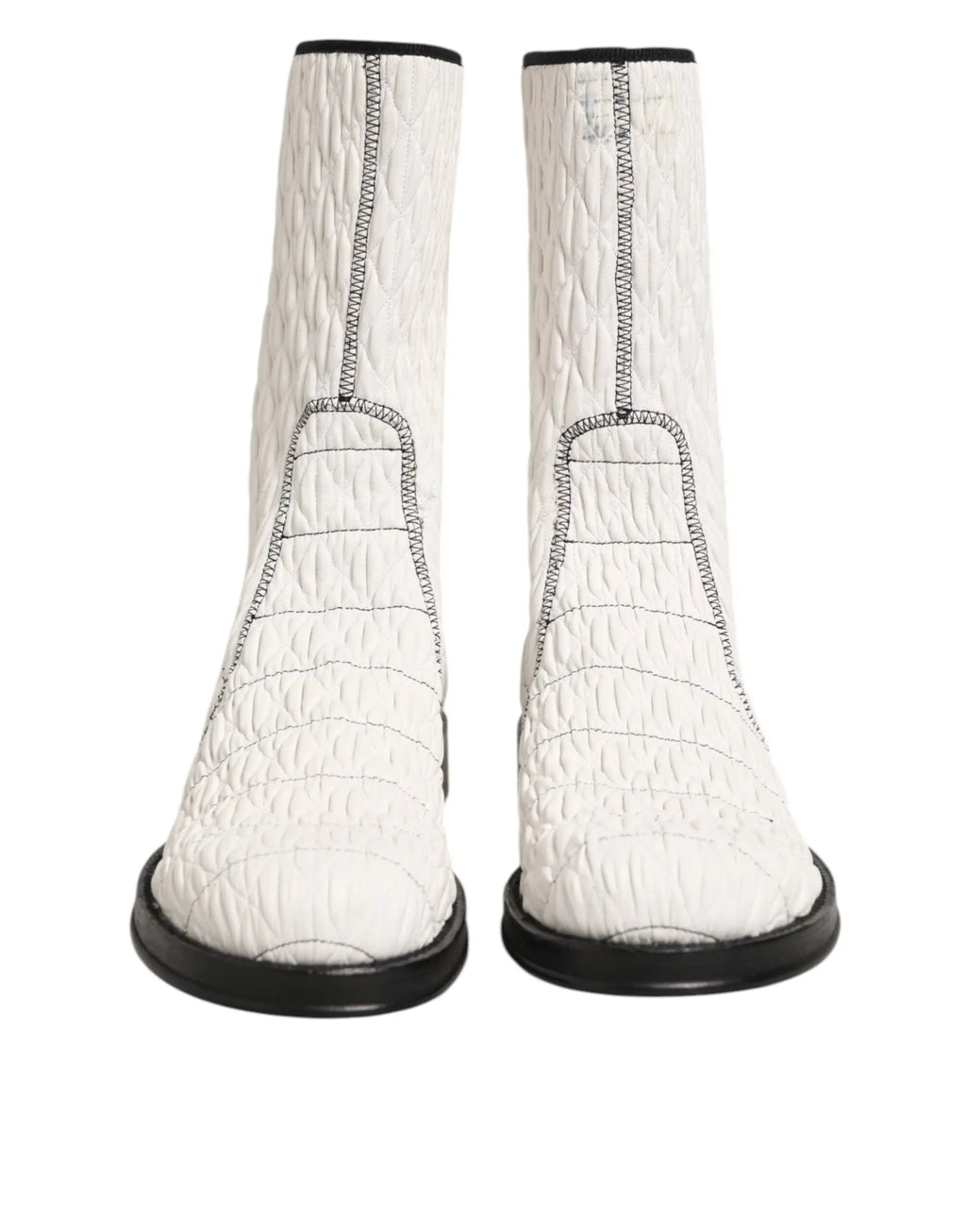 Dolce & gabbana bottes mi-mollet en cuir dagneau blanc avec coutures contrastées et semelles noires matelassées