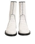 Dolce & gabbana bottes mi-mollet en cuir dagneau blanc avec coutures contrastées et semelles noires matelassées