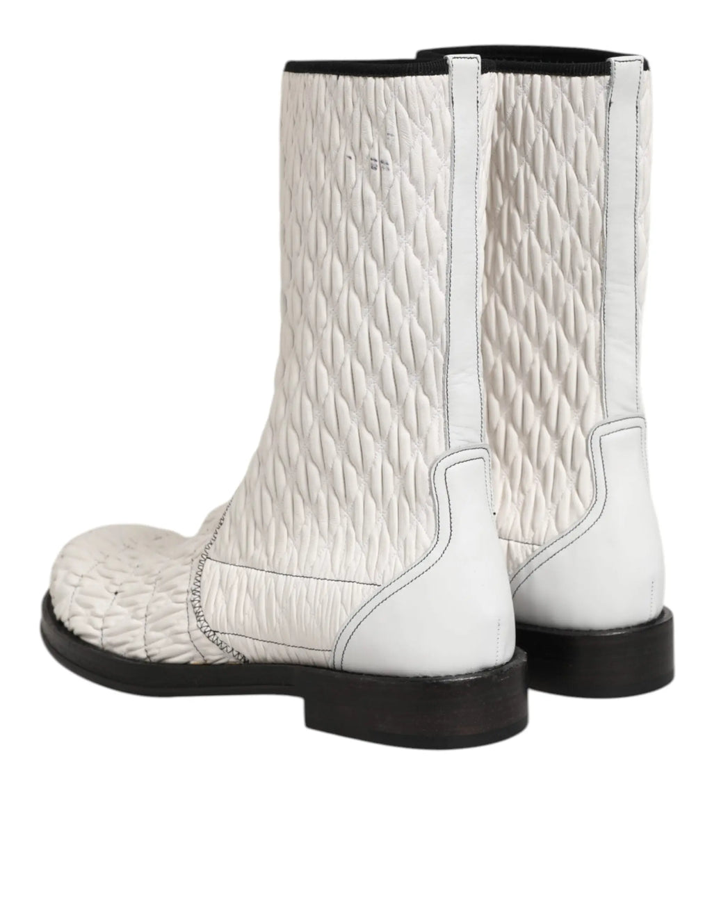 Dolce & gabbana bottes mi-mollet en cuir dagneau blanc matelassé avec semelles et bordures noires