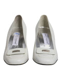 Dolce & gabbana blanc cuir escarpins à talons carrés avec détail boucle métallique