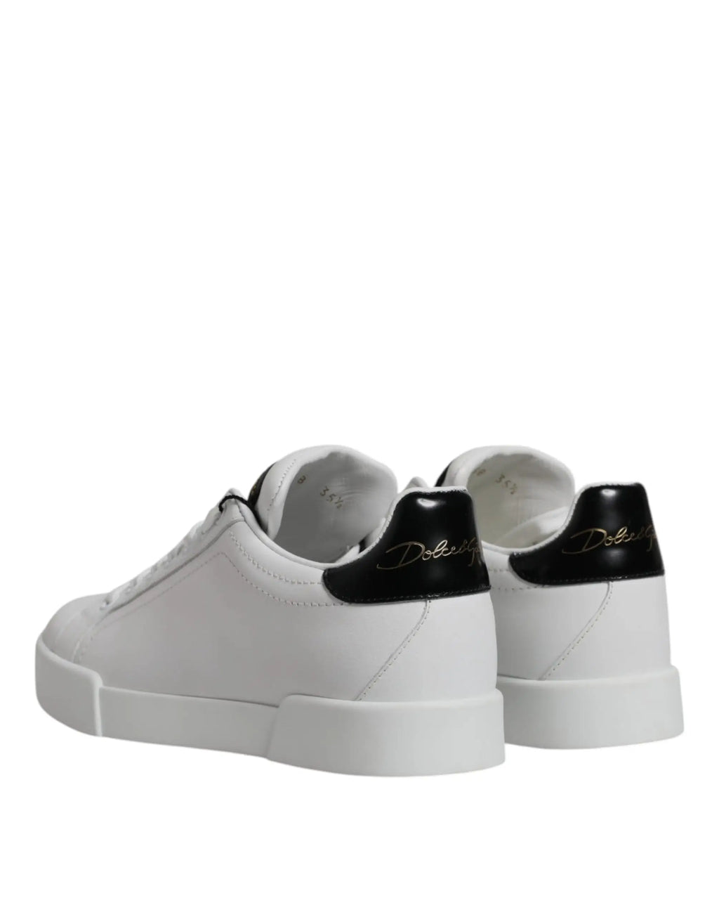 Baskets basses en cuir blanc dolce gabbana avec talons en caoutchouc noir et logo embossé doré